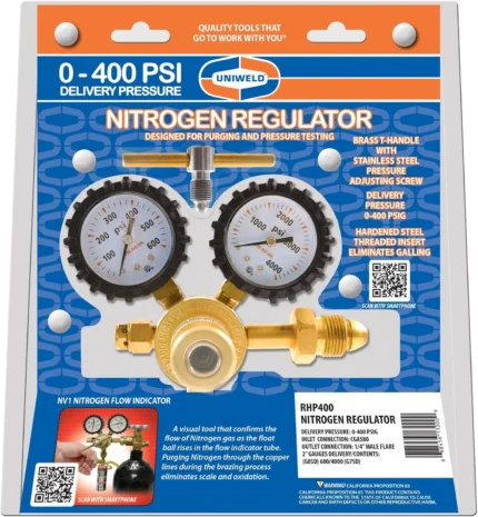 Uniweld RHP400 Nitrogen Regulator with 0-400 PSI Delivery Pressure, CGA580 Inlet Connection and 1/4-Inch Male Flare Outlet Connection